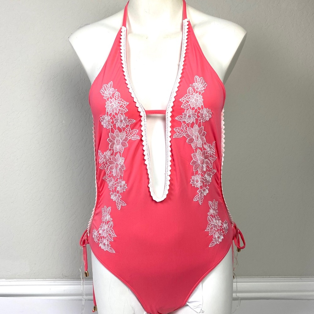 NWT Feather II Embroidered One Piece Pink Swimsuit